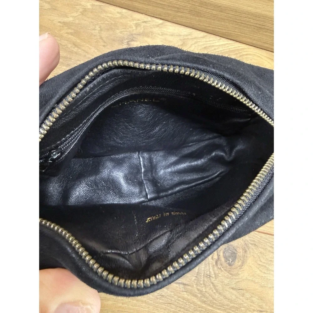 CHANEL Vintage 90s Quilted Suede Small Camera Bag Black Suede Zipper Tassel